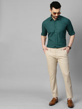 Genips Men's Cream Cotton Stretch Caribbean Slim Fit Self Design Trousers
